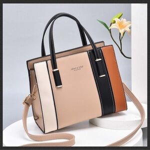 New Colorblock Beige Tote Bag with Removable Strap (“khaki” colored)